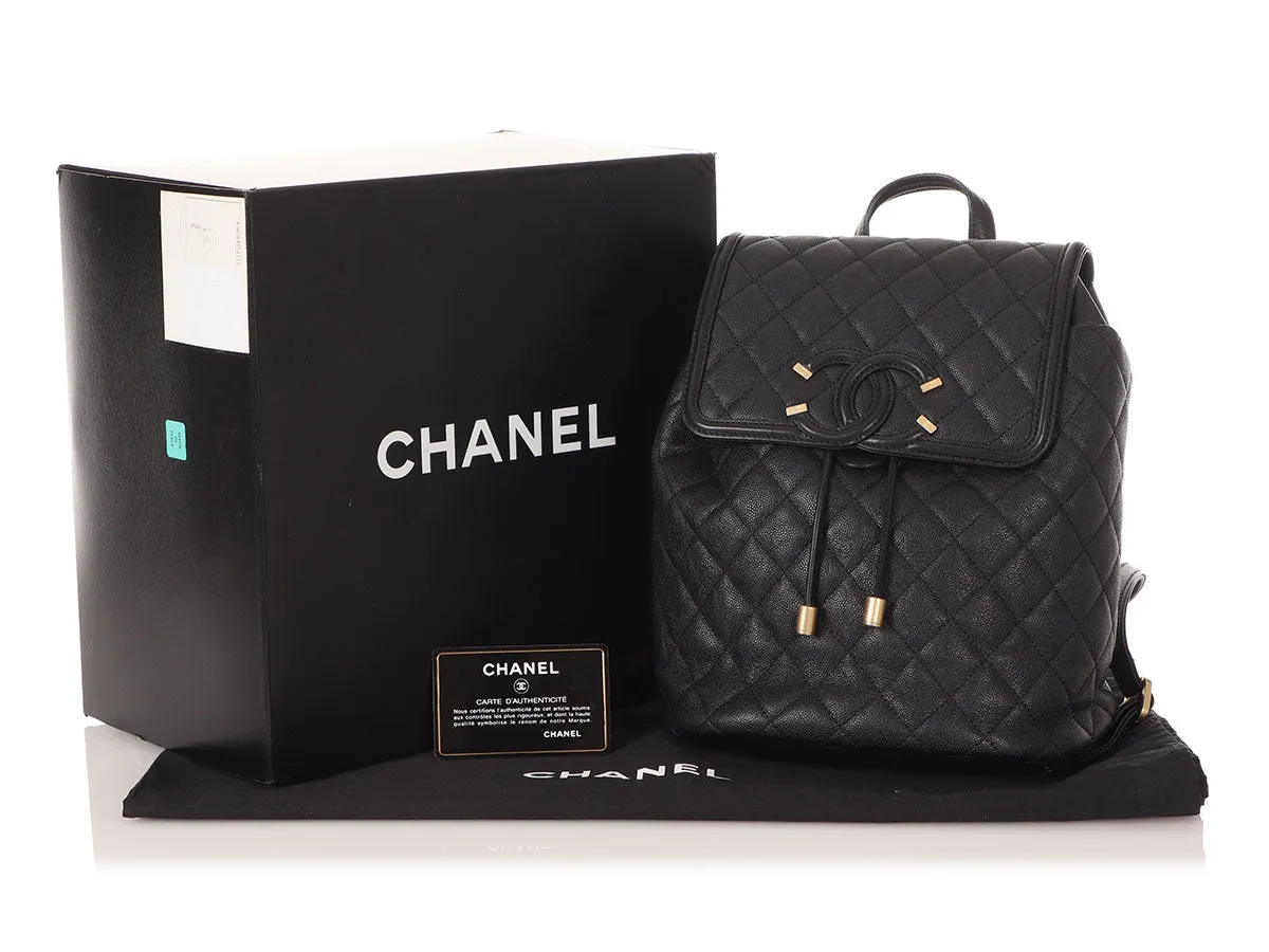 Chanel Black Quilted Caviar CC Filigree Backpack