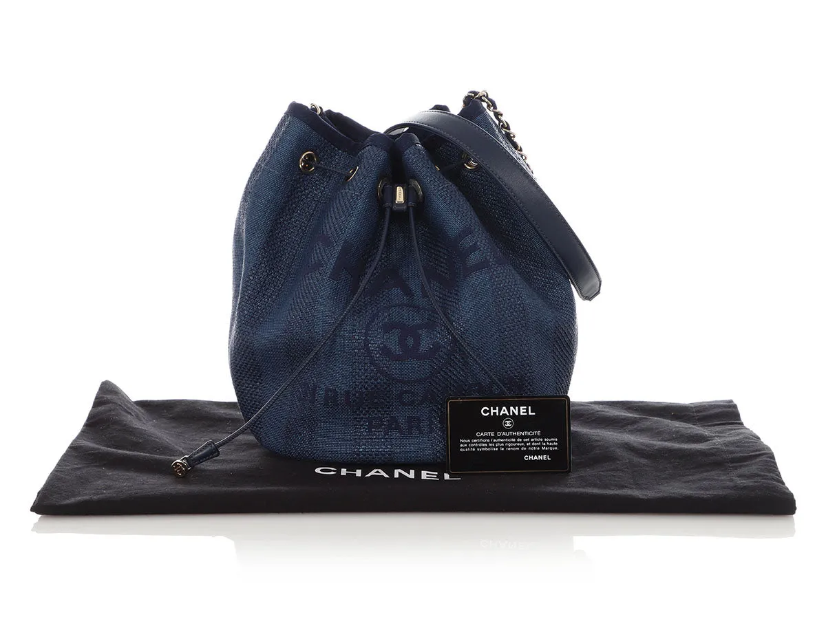 Chanel Blue Raffia Deauville Bucket Bag