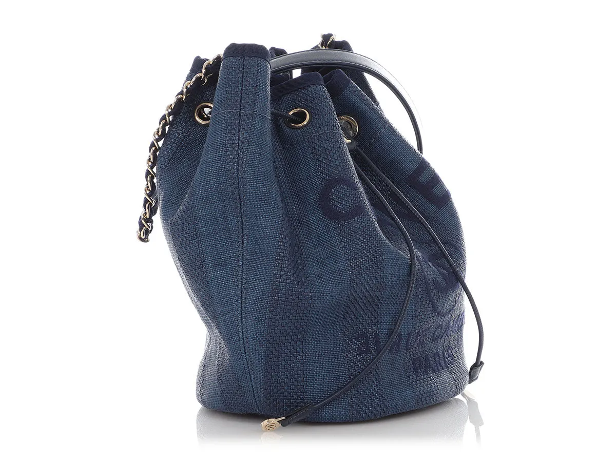 Chanel Blue Raffia Deauville Bucket Bag