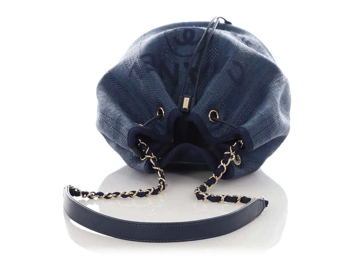 Chanel Blue Raffia Deauville Bucket Bag