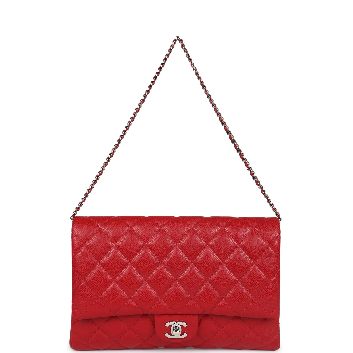 Chanel Clutch with Chain Bag Red Caviar Silver Hardware