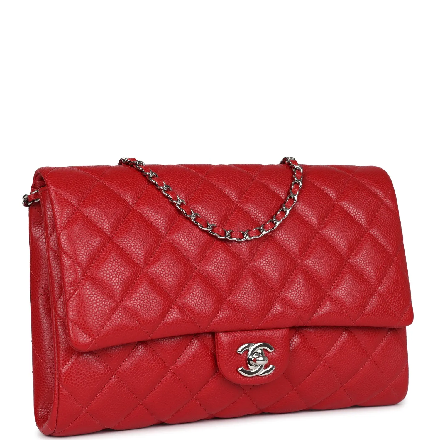 Chanel Clutch with Chain Bag Red Caviar Silver Hardware