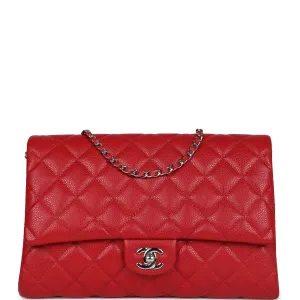 Chanel Clutch with Chain Bag Red Caviar Silver Hardware