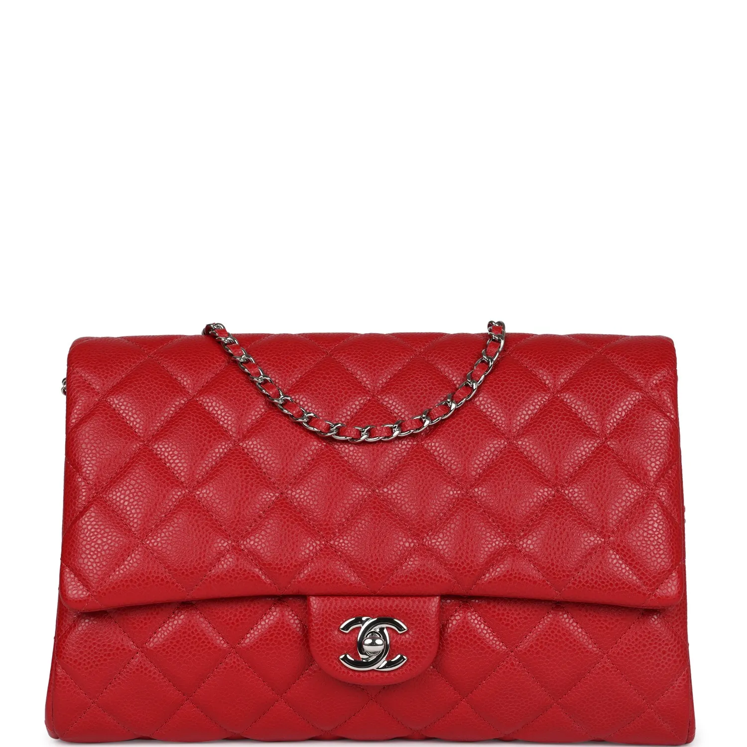 Chanel Clutch with Chain Bag Red Caviar Silver Hardware