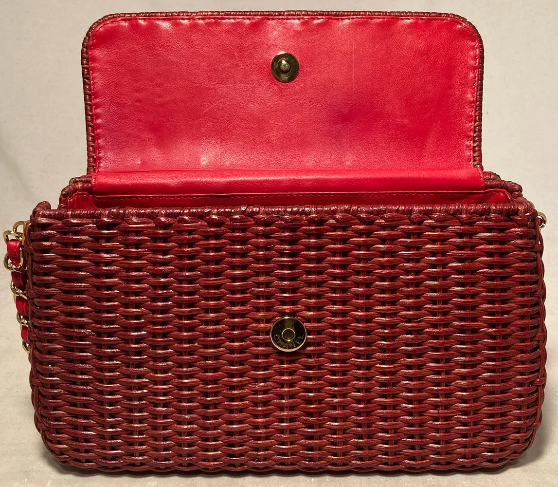 Chanel Red Wicker Classic Flap Shoulder Bag