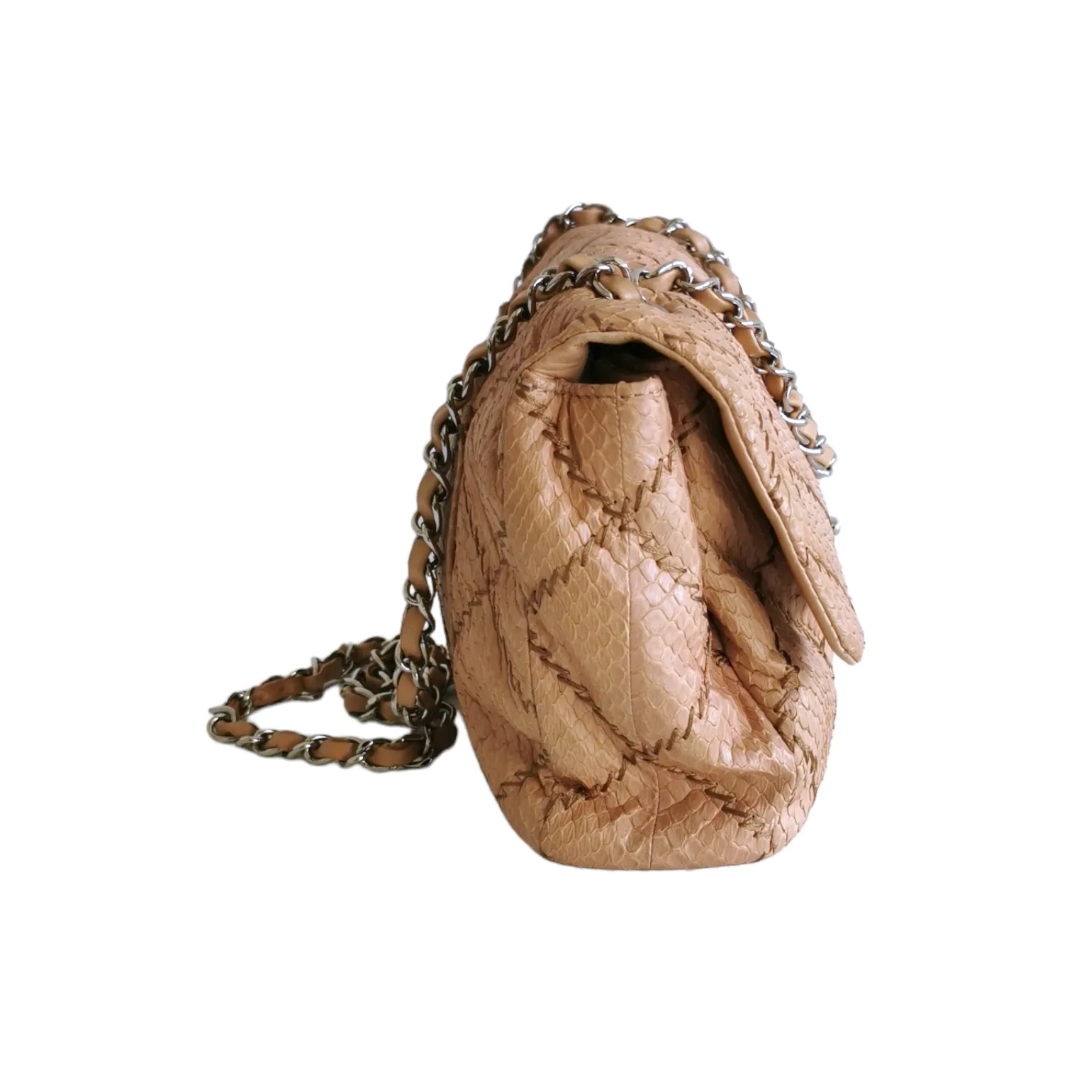 Chanel Ultra Stitch Flap Bag Beige Python