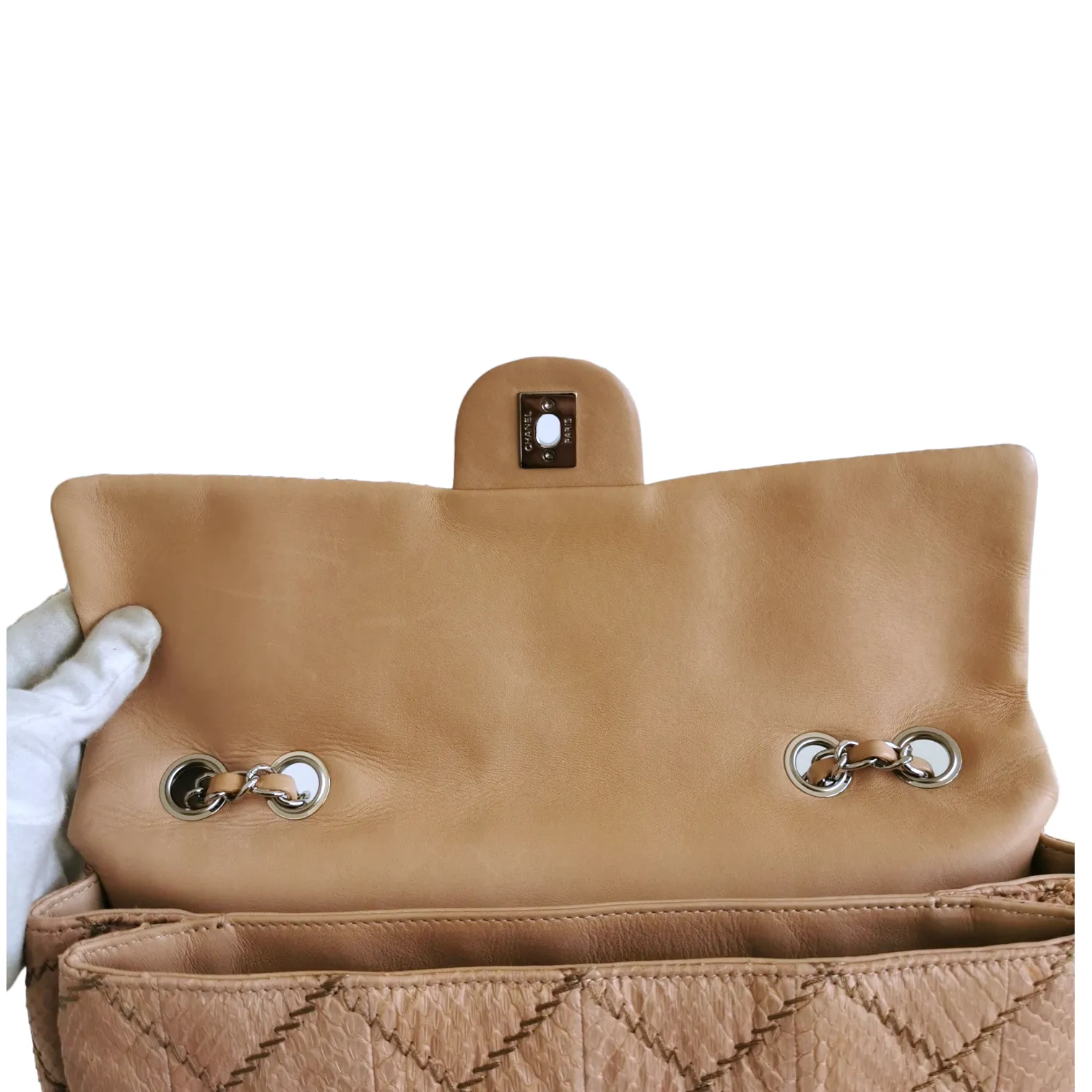 Chanel Ultra Stitch Flap Bag Beige Python