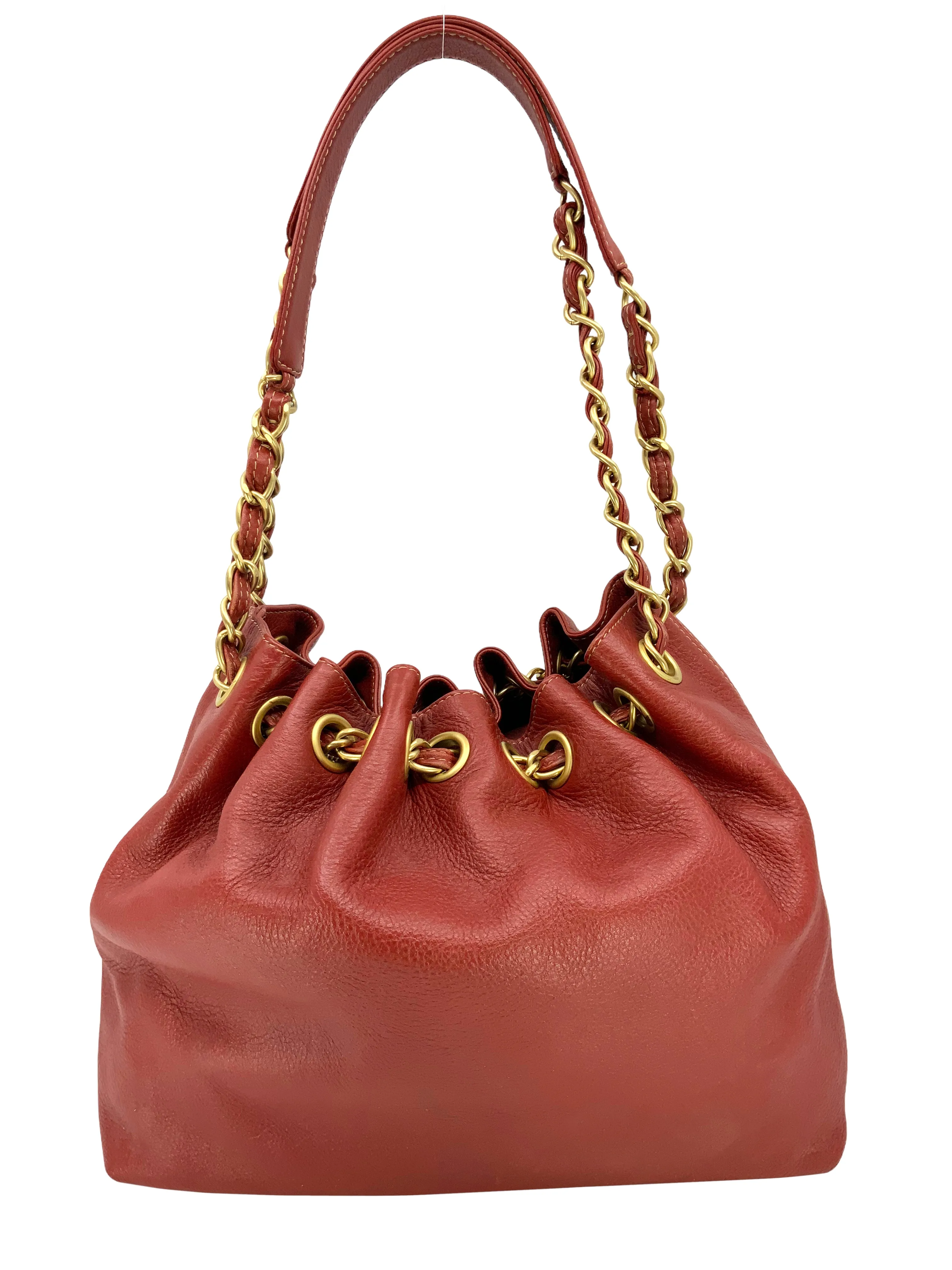 CHANEL Vintage Leather Drawstring Bucket Shoulder Bag