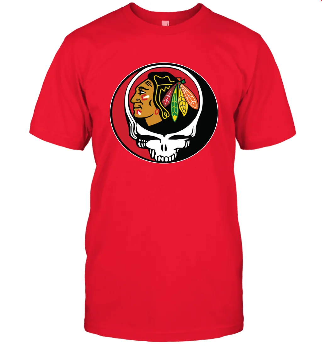 Chicago Blackhawks Grateful Dead Steal Your Face Hockey NHL Mens T-Shirt