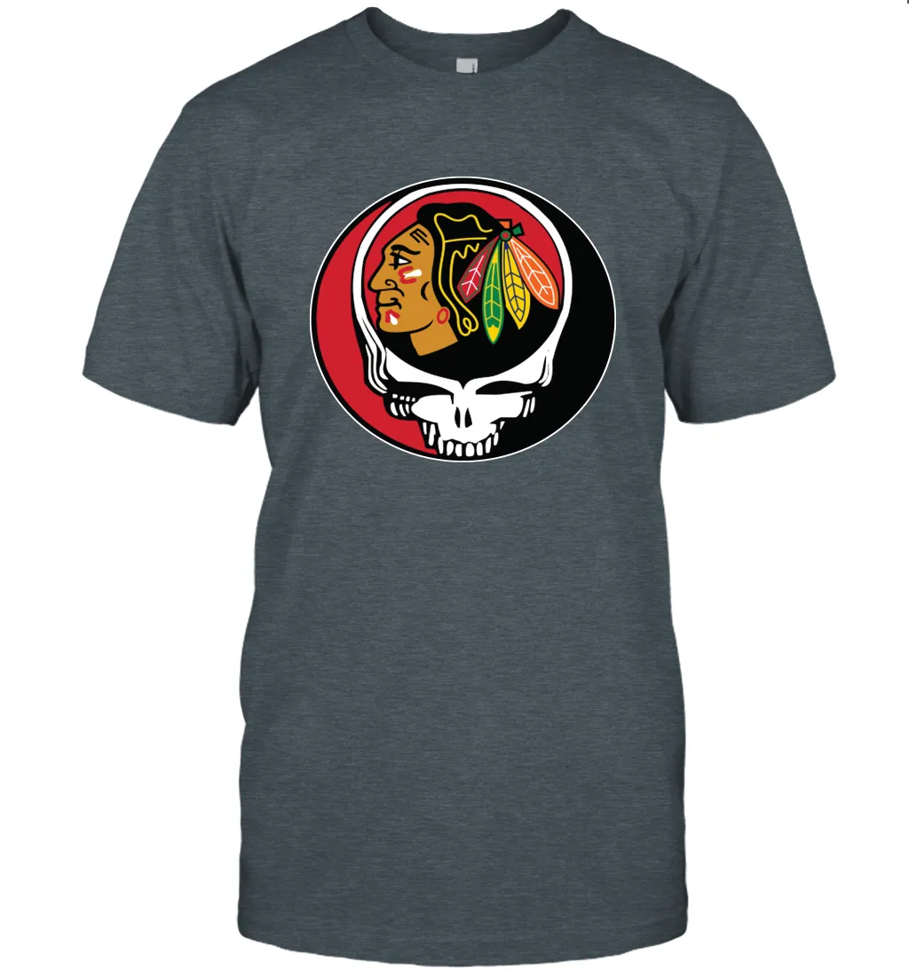 Chicago Blackhawks Grateful Dead Steal Your Face Hockey NHL Mens T-Shirt