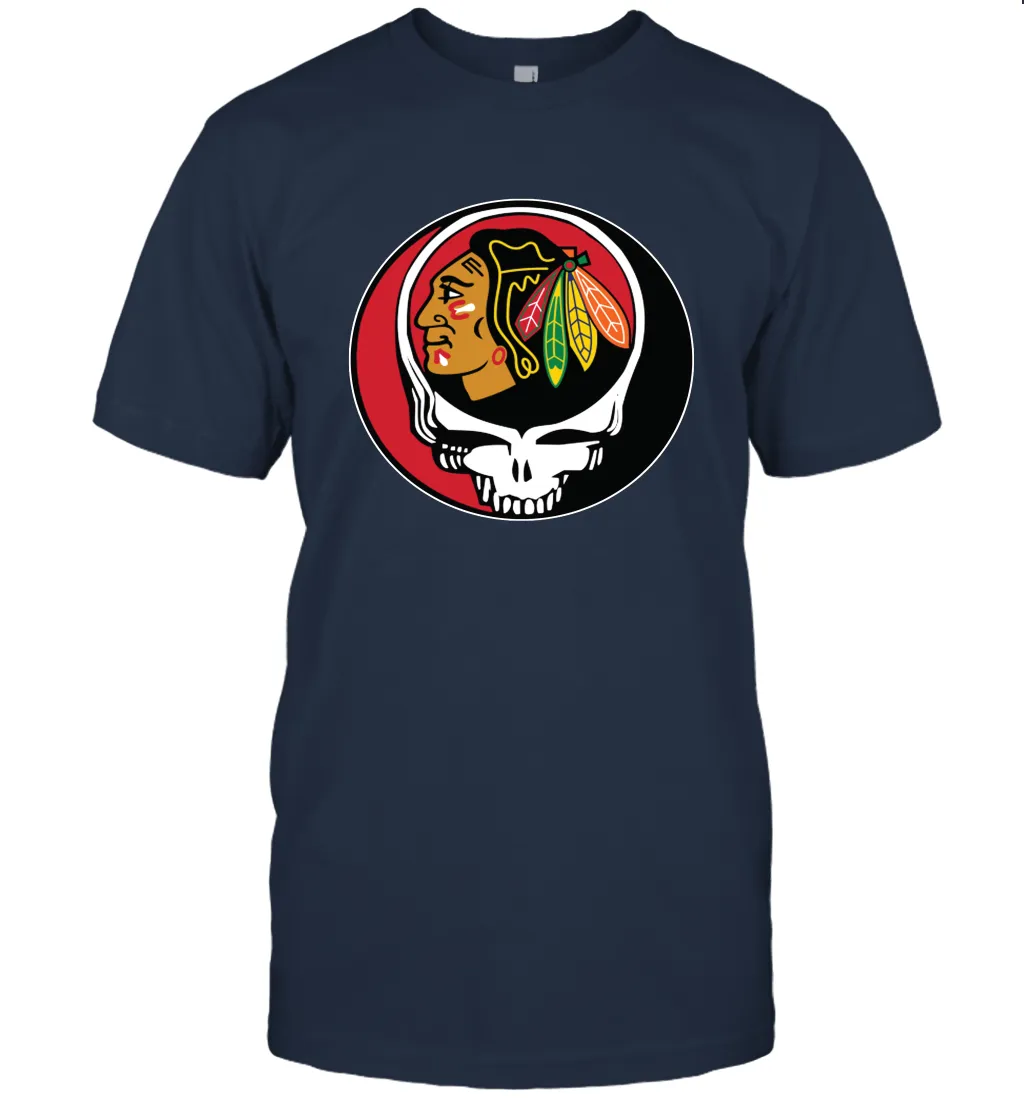 Chicago Blackhawks Grateful Dead Steal Your Face Hockey NHL Mens T-Shirt