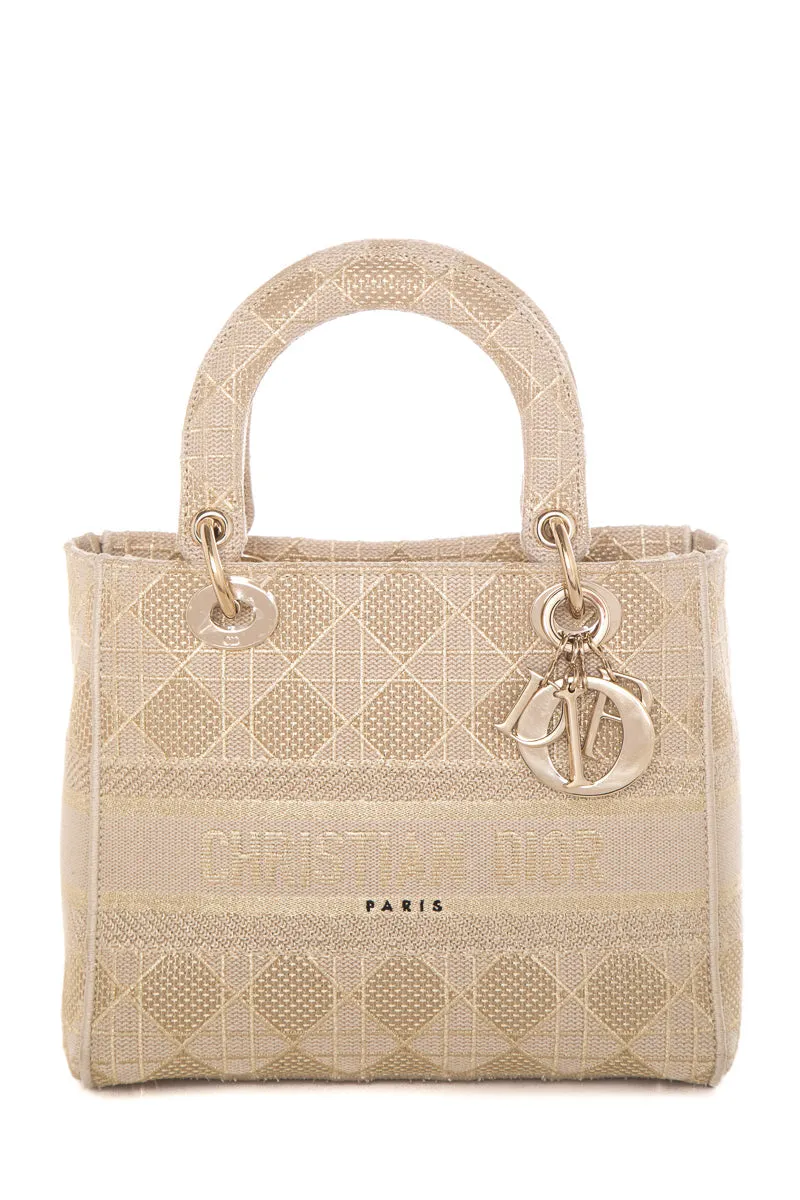 Christian Dior Tan & Gold Lady Dior Knit Handbag