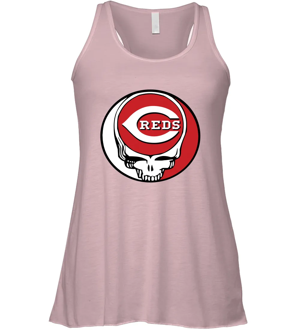 Cincinnati Reds Grateful Dead Steal Your Face Baseball Womens Racerback Tank Top