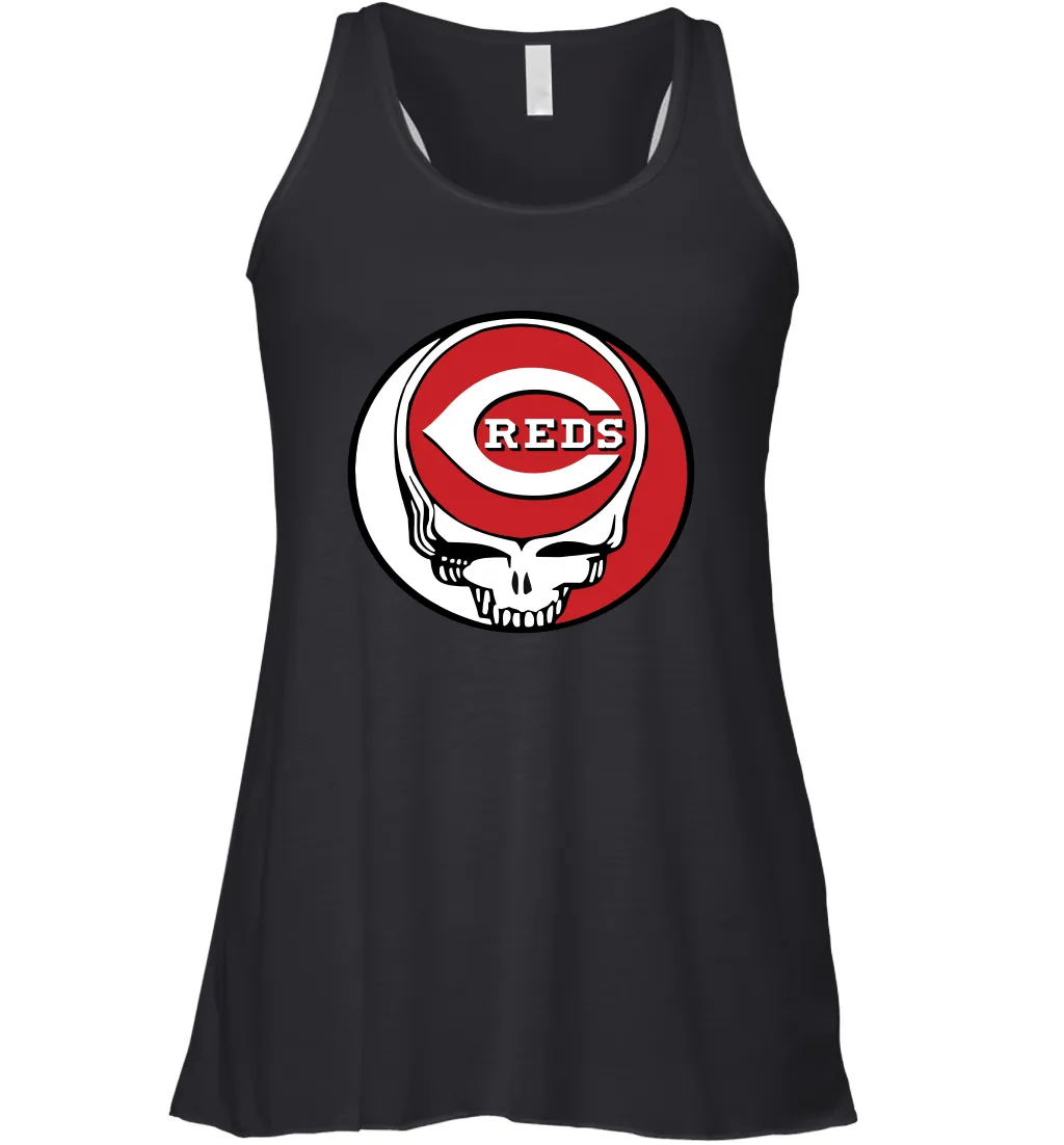 Cincinnati Reds Grateful Dead Steal Your Face Baseball Womens Racerback Tank Top