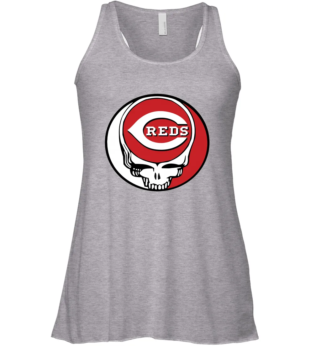 Cincinnati Reds Grateful Dead Steal Your Face Baseball Womens Racerback Tank Top