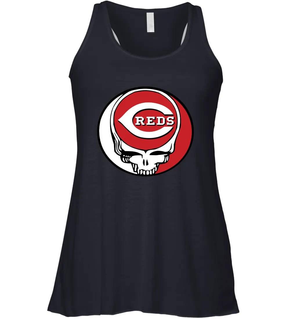 Cincinnati Reds Grateful Dead Steal Your Face Baseball Womens Racerback Tank Top