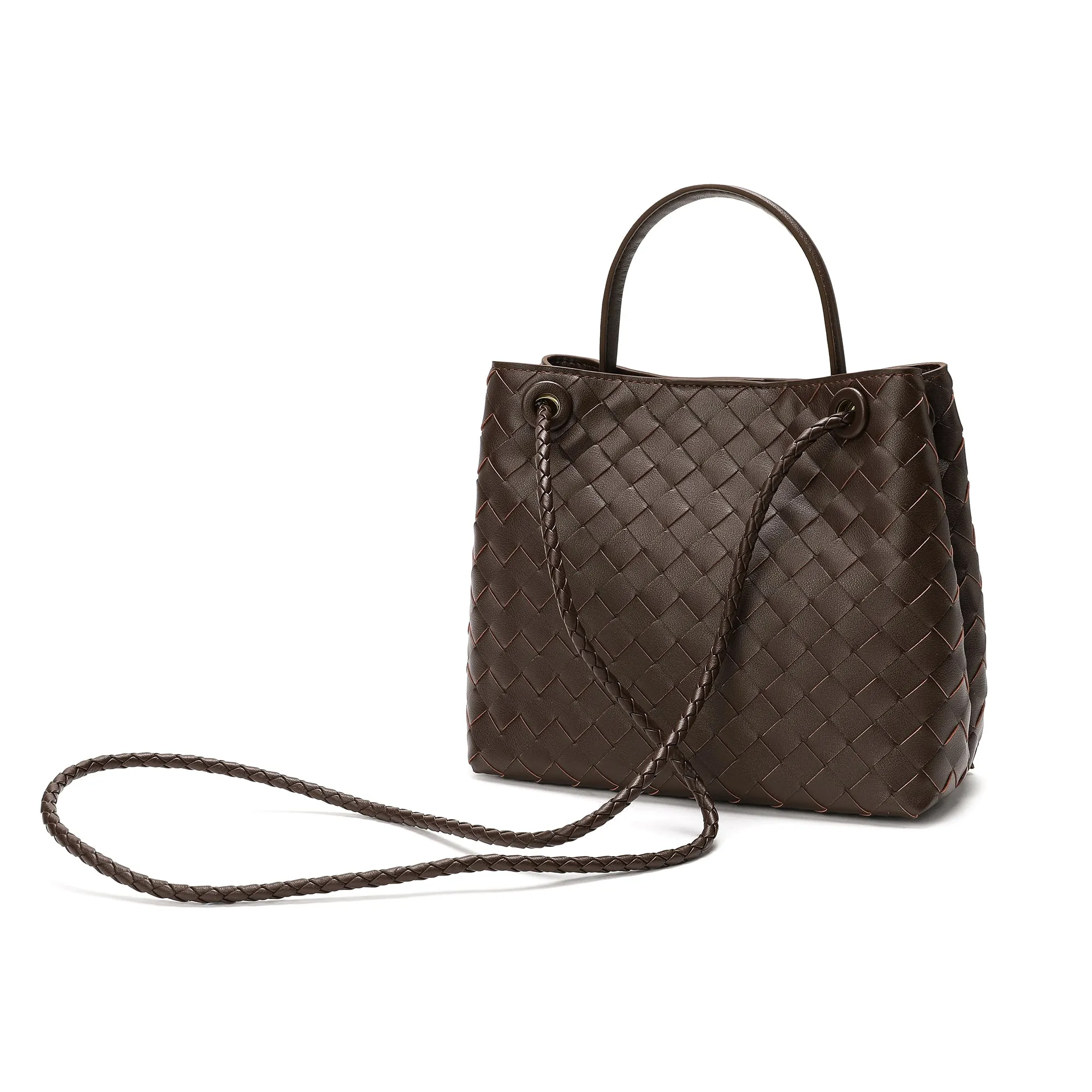 Cowhide Leather Knotted Intrecciato Shoulder Bag | Woven Handbag With Metal Buckle, Daily Fashion Designer Bag, Woven Shoulder Purse