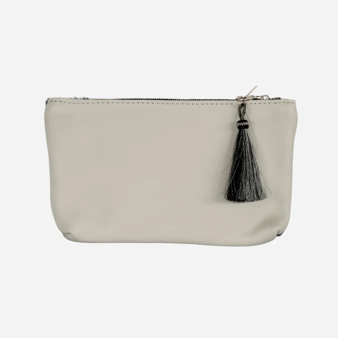 Cream & Black Hide Zippy Clutch