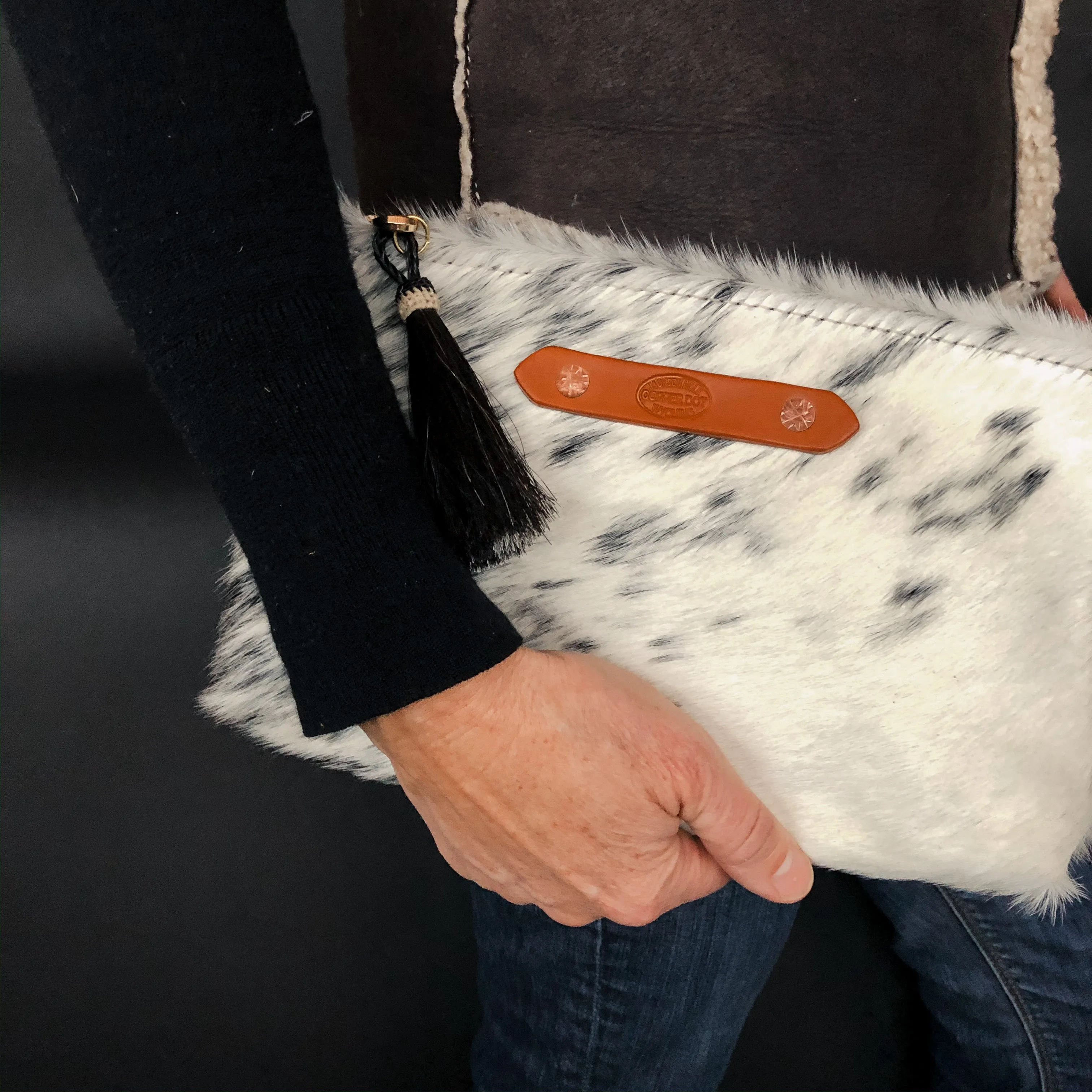 Cream & Black Hide Zippy Clutch