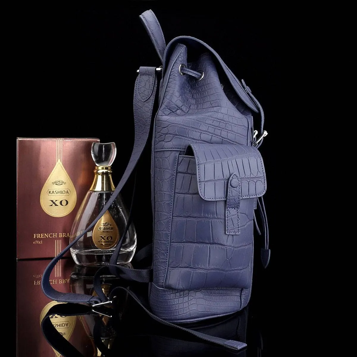 Crocodile Leather Backpack Dark Blue