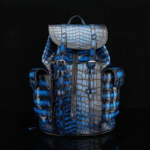 Crocodile Leather Travel Backpack Vintage Blue