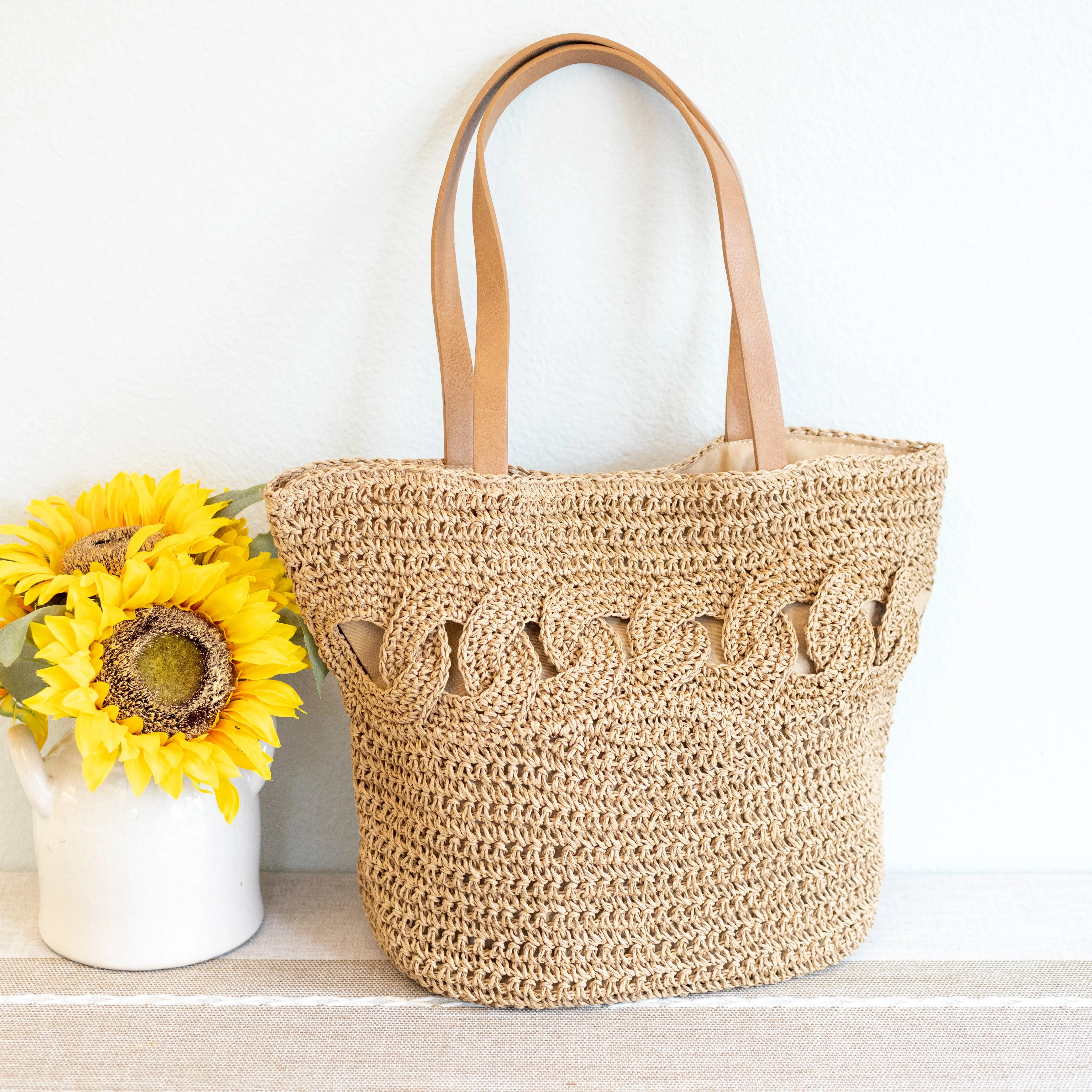 Elena Handbags Beach Straw Woven Tote Bag