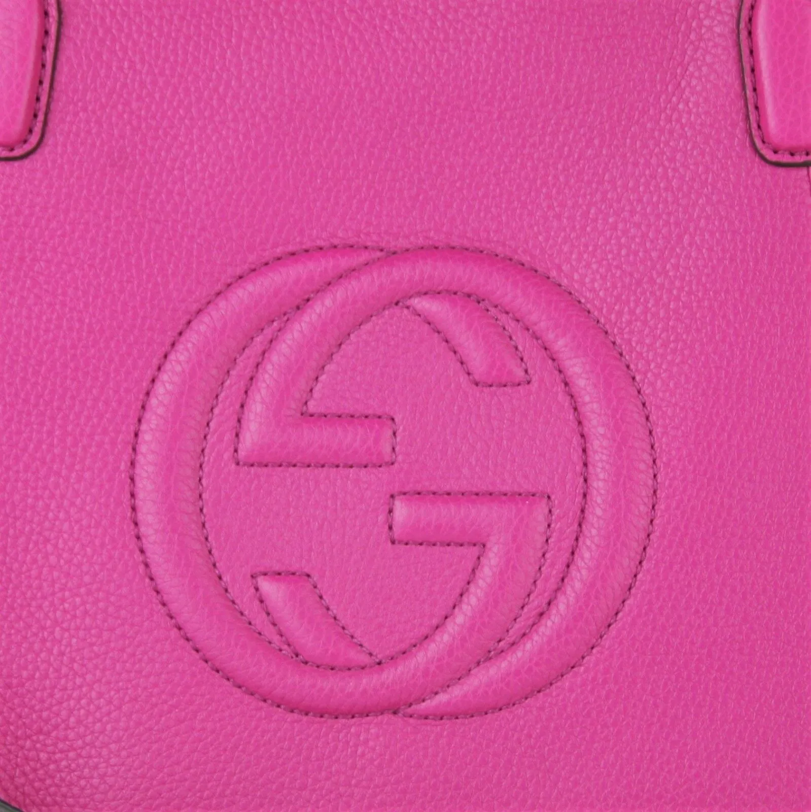 Gucci Pebbled Calfskin Small Soho Top Handle Bag Bright Bougainvillea