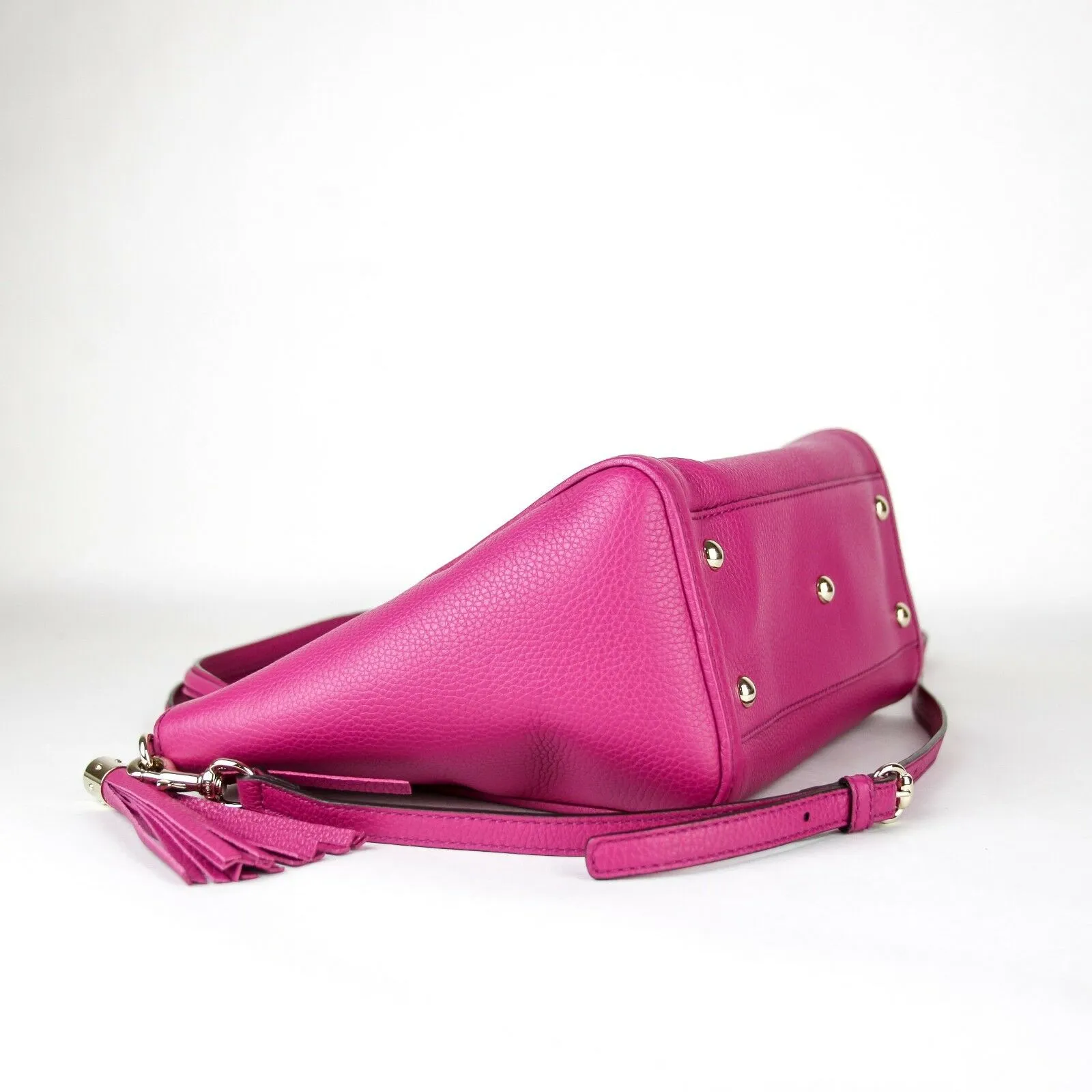 Gucci Pebbled Calfskin Small Soho Top Handle Bag Bright Bougainvillea