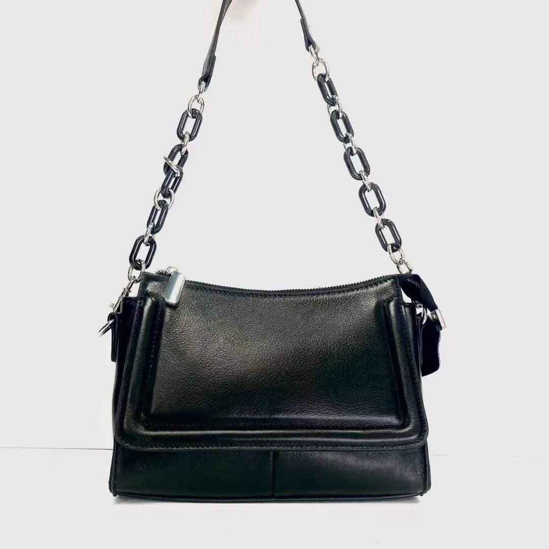 Harper Genuine Leather Shoulder Handbag Hobo with Acrylic Chain