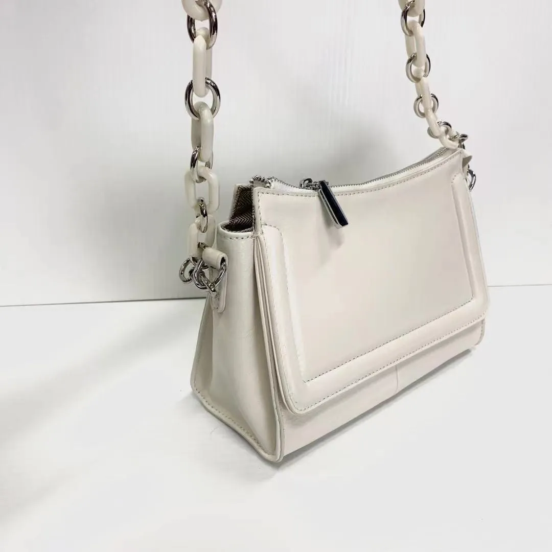 Harper Genuine Leather Shoulder Handbag Hobo with Acrylic Chain