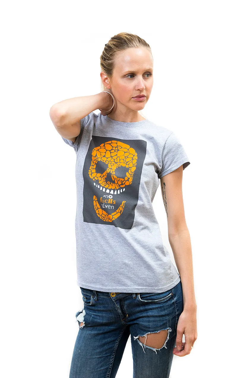 Ladies Grey Square Skull T-Shirt