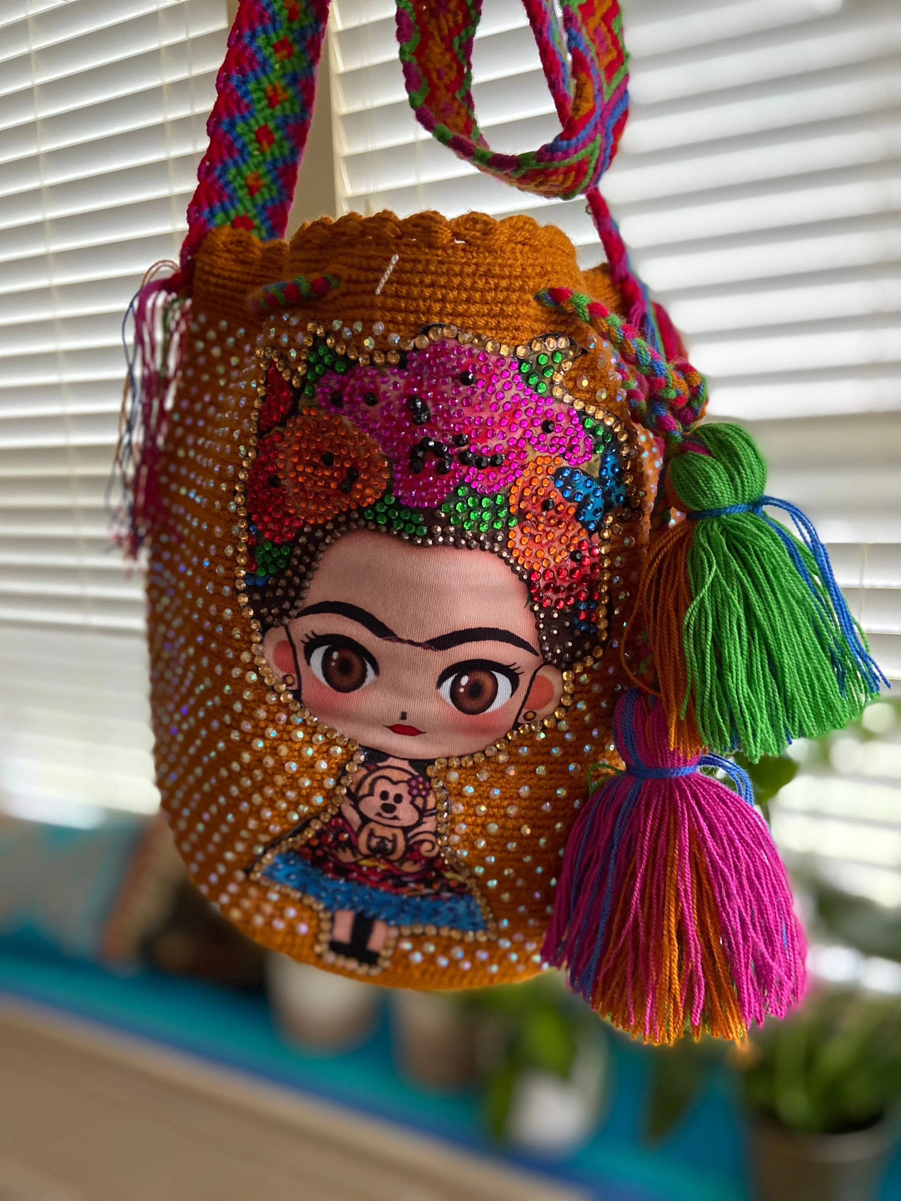 Medium Frida Tribute Crochet Bags with Crystals