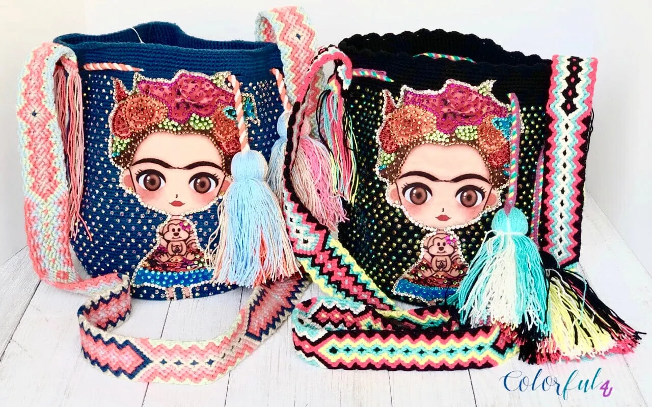 Medium Frida Tribute Crochet Bags with Crystals