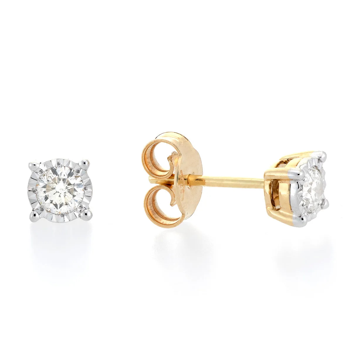 Solitaires Earrings Illusion Setting - Yellow Gold