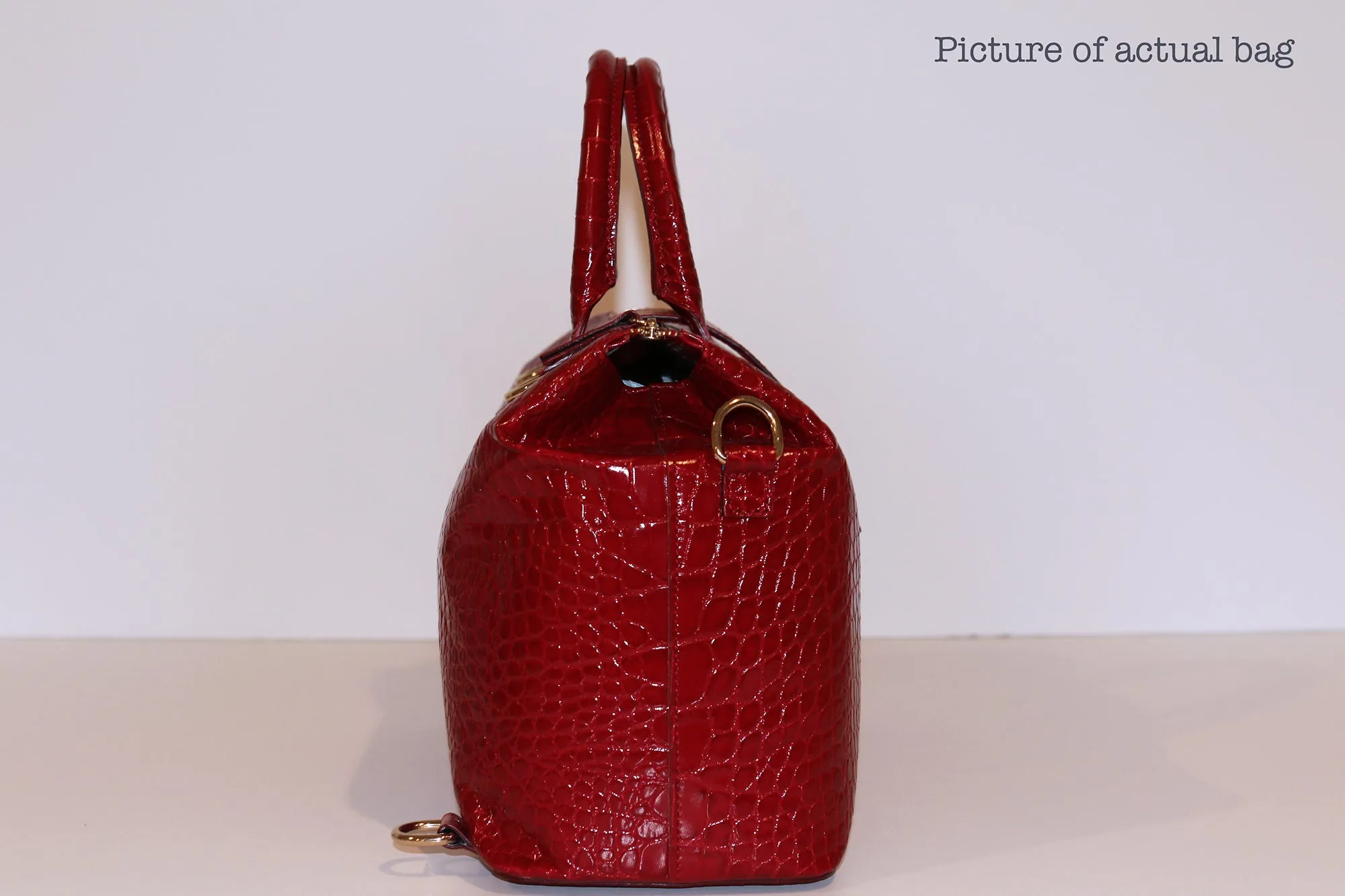 SSW - Convertible Executive Leather Bag in Crocodile Print Fiery Red