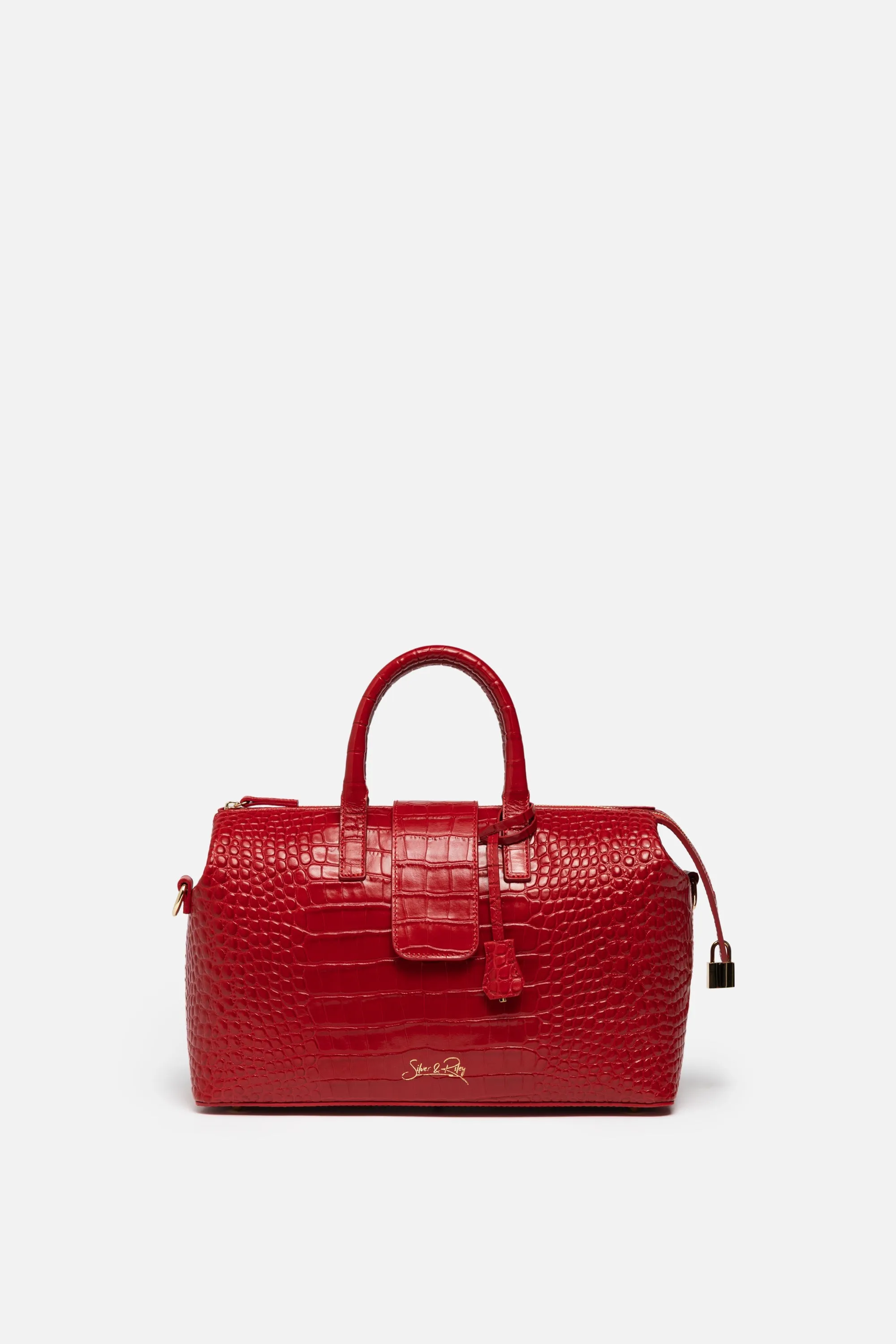 SSW - Convertible Executive Leather Bag in Crocodile Print Fiery Red