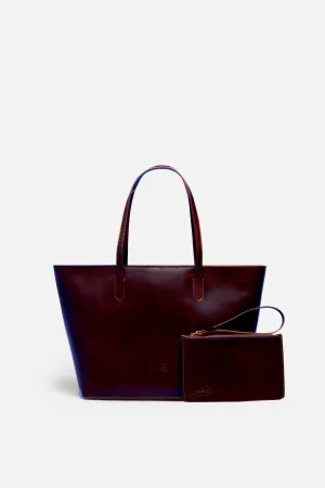 SSW - Manila All Purpose Large Carryall Leather Tote Bag in Dark Burgundy