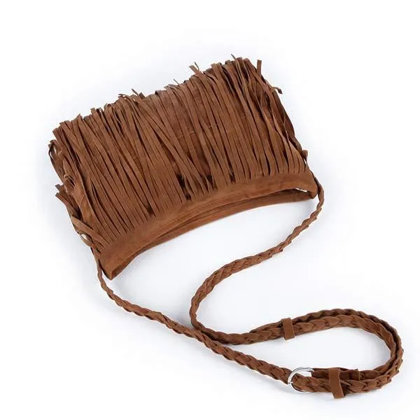 Suede Vintage Woven Fringe Bag 79955914C