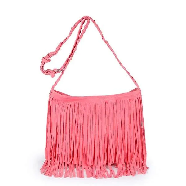 Suede Vintage Woven Fringe Bag 79955914C