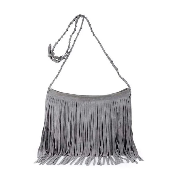 Suede Vintage Woven Fringe Bag 79955914C