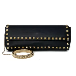 Valentino Black Rockstud Bracelet Clutch