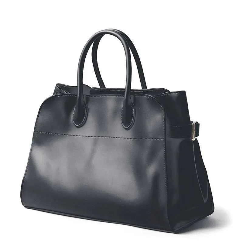 Versatile Genuine Leather Tote Bag - Women's Boston Shoulder Bag for Everyday Commute, Luxury Designer Bag